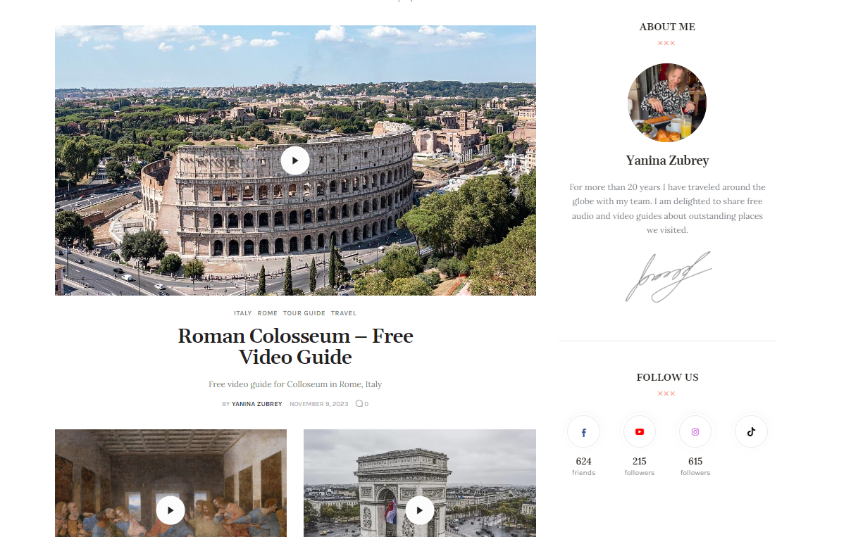 screenshot of Yanina Travel site